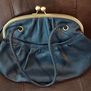 Vtg Maxx Of New York Large Blue Pebbled Leather Handbag Shoulder Bag Satchel